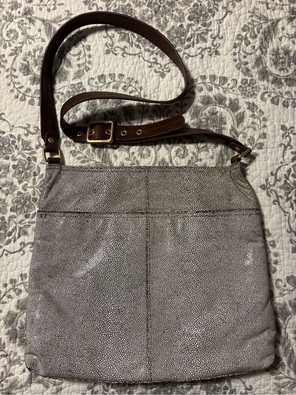 HOBO Brown and White - Tone Pebbled Crossbody with Brown Leather Strap